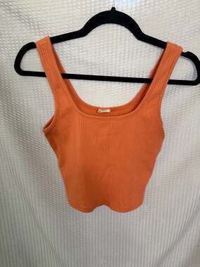 Destined Orange Ribbed Scoop Neck Tank Top, Size Small
